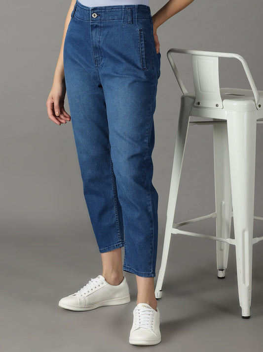 Women's Blue High-Rise Light Fade Acid Wash Cotton Stretchable Jeans