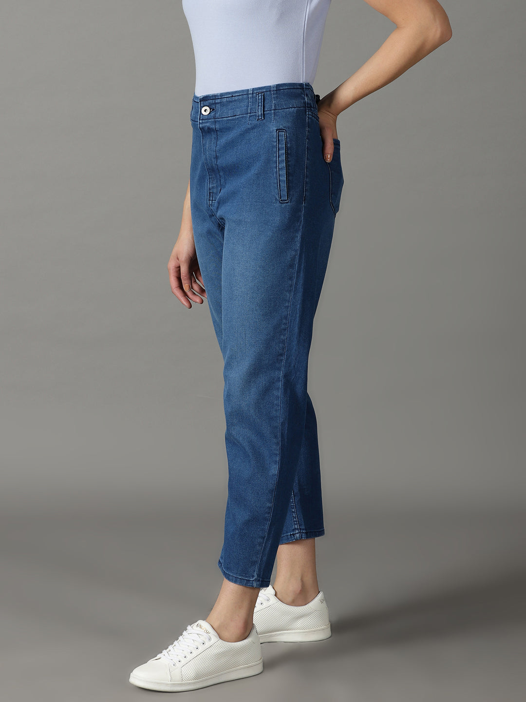 Women's Blue High-Rise Light Fade Acid Wash Cotton Stretchable Jeans