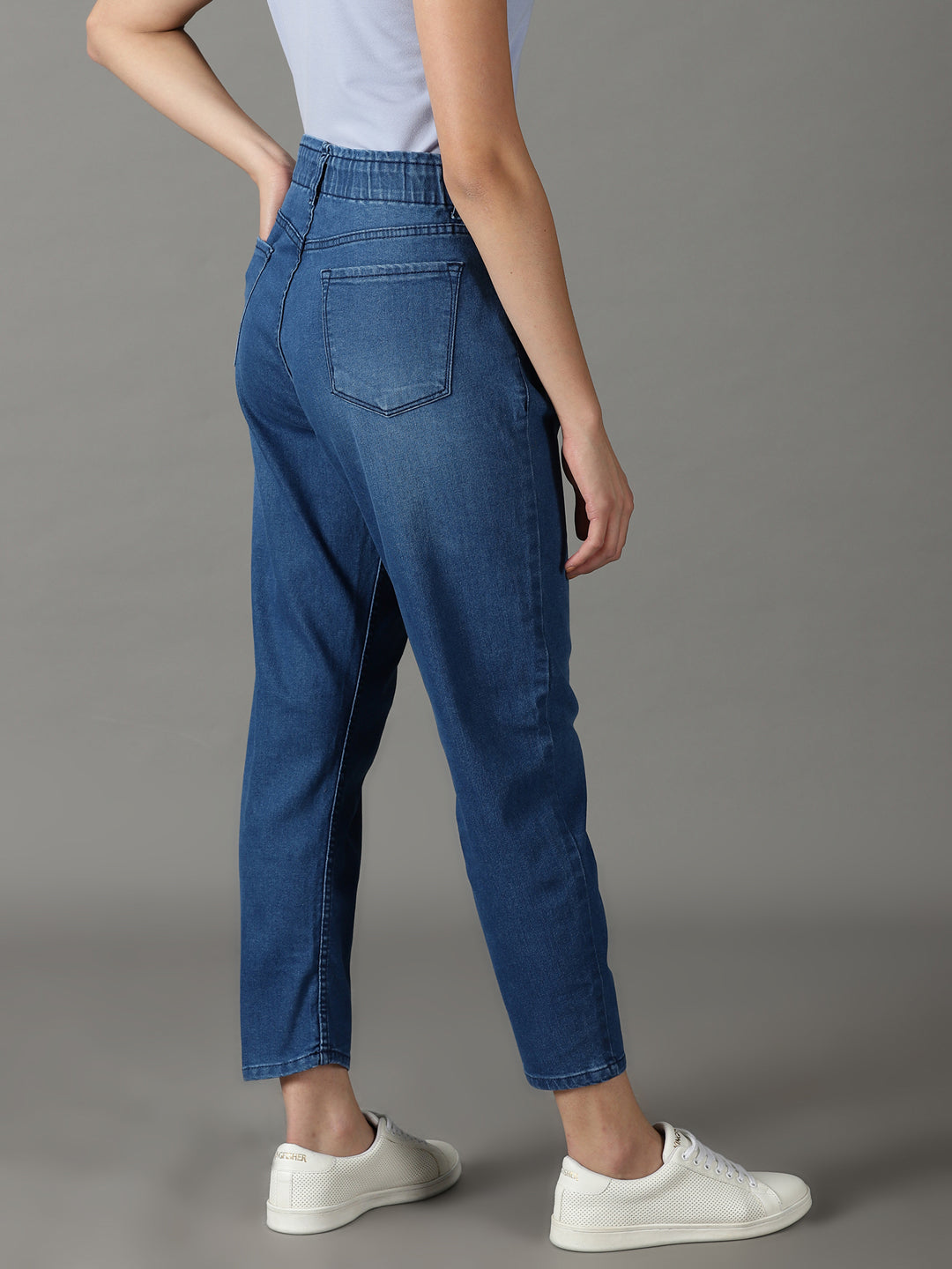 Women's Blue High-Rise Light Fade Acid Wash Cotton Stretchable Jeans