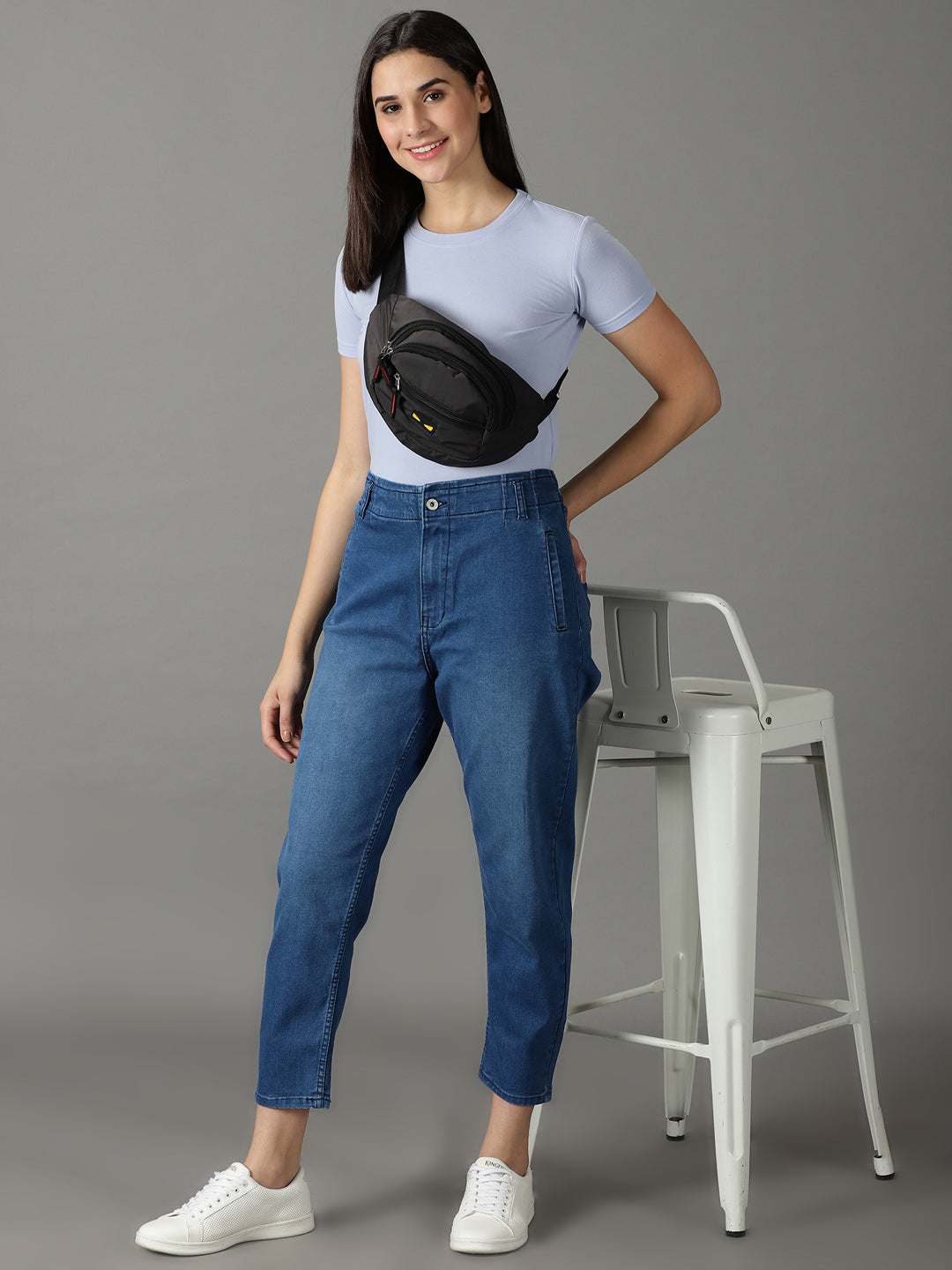 Women's Blue High-Rise Light Fade Acid Wash Cotton Stretchable Jeans