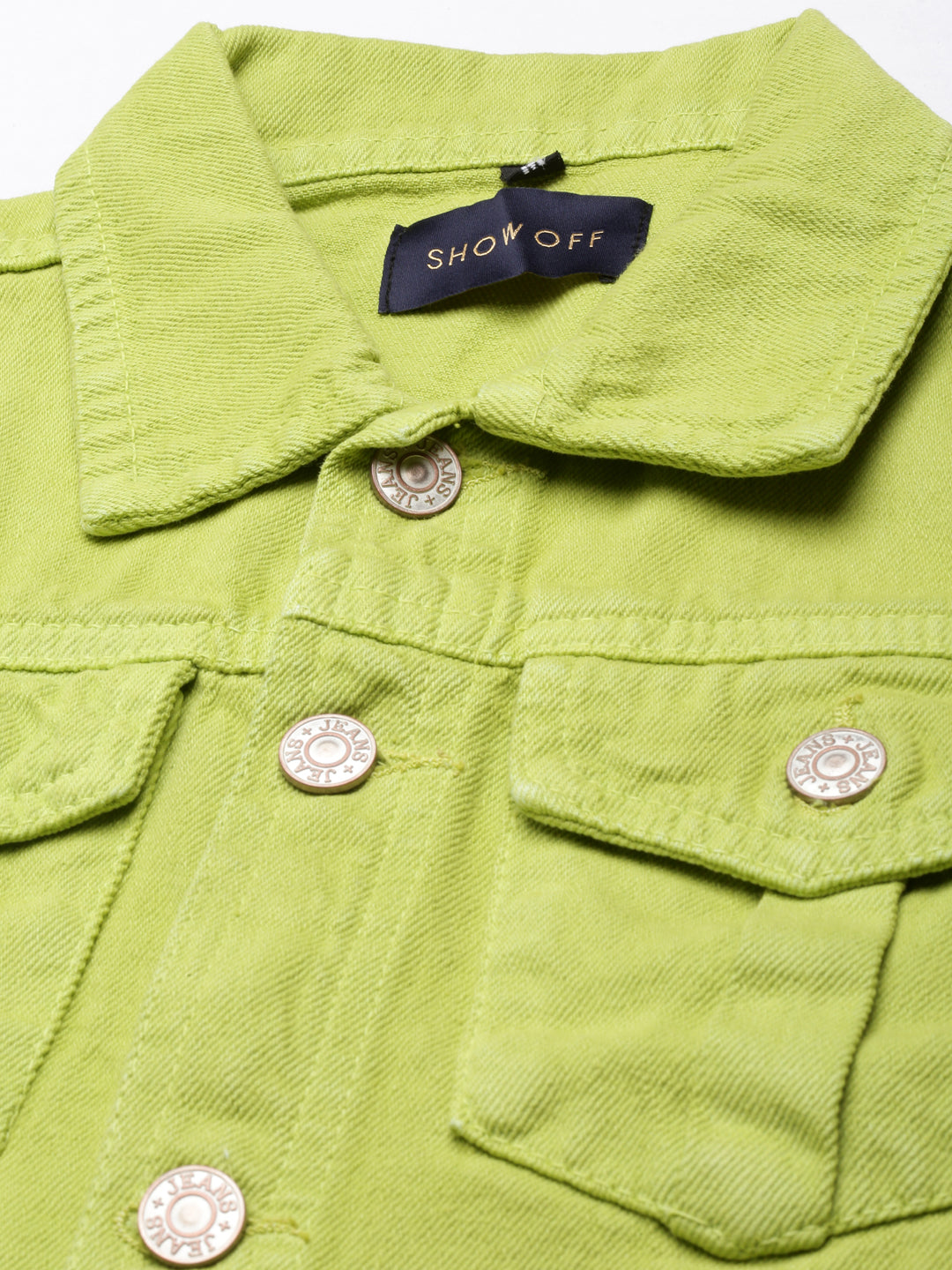 Women's Lime Green Spread Collar Crop Denim Jacket