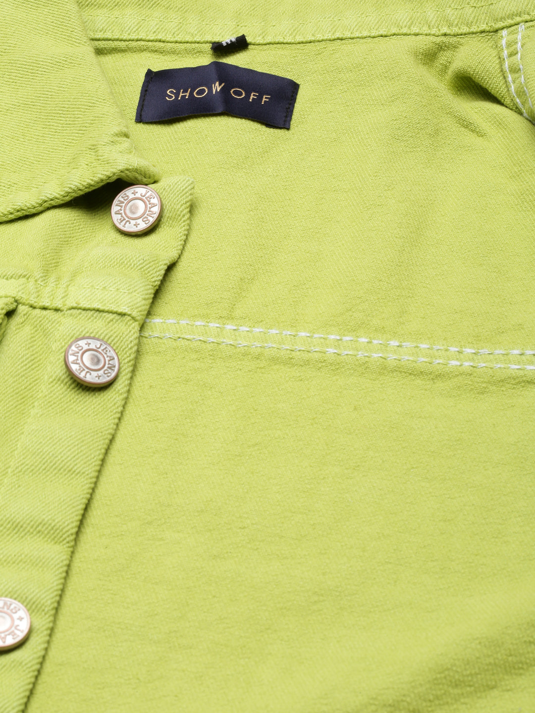 Women's Lime Green Spread Collar Crop Denim Jacket