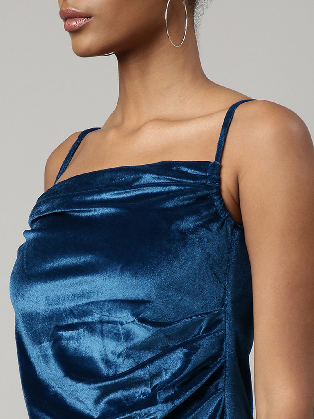 Women's Blue A-Line Velvet Midi Dress