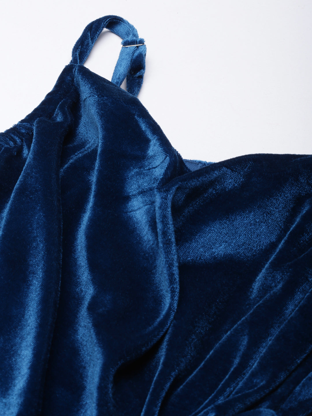 Women's Blue A-Line Velvet Midi Dress