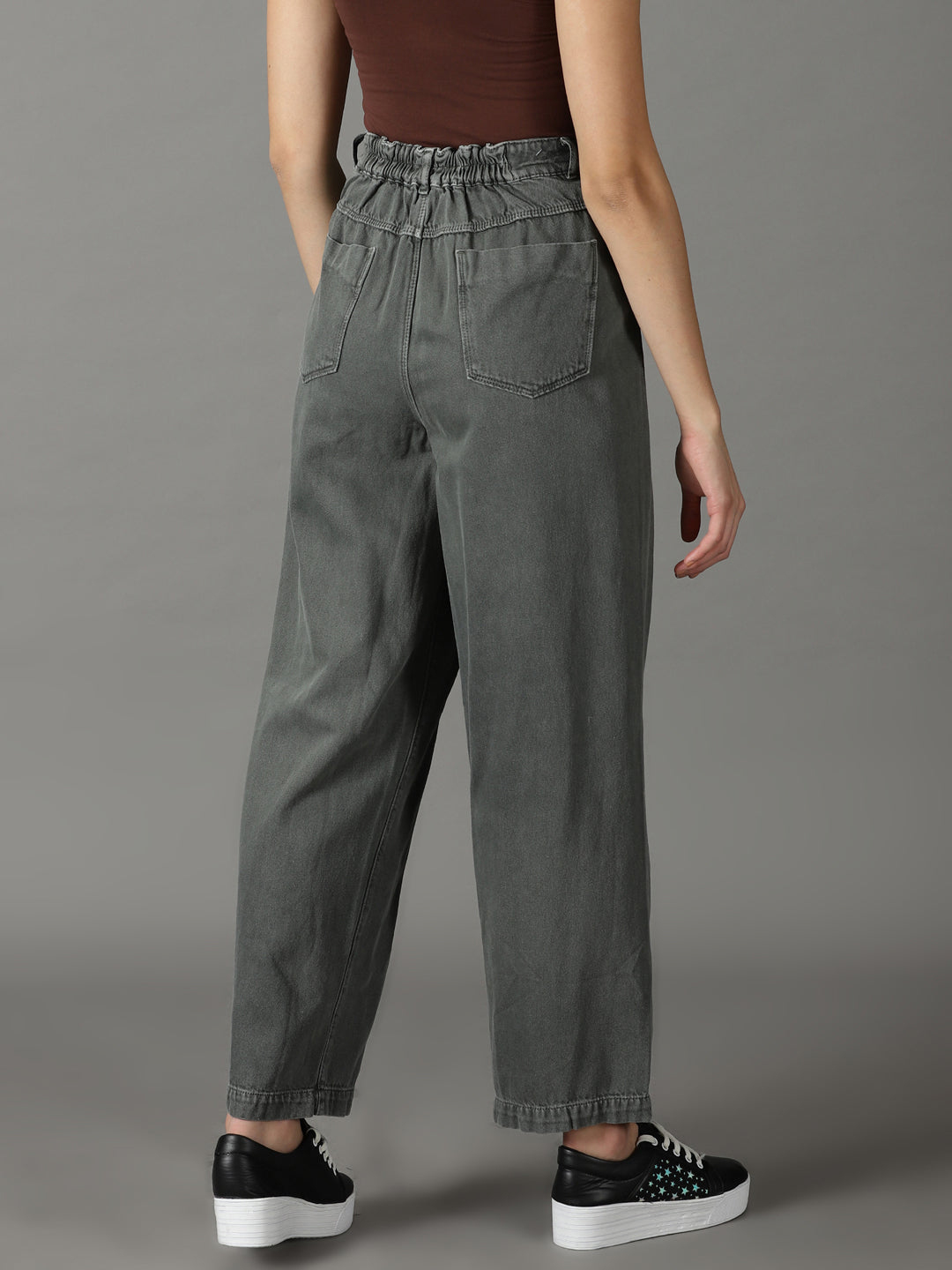 Women's Olive Solid Mom Fit Denim Jeans