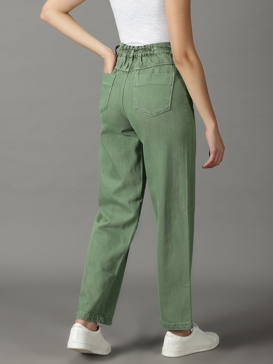 Women's Green Straight Fit High-Rise Cotton Jeans