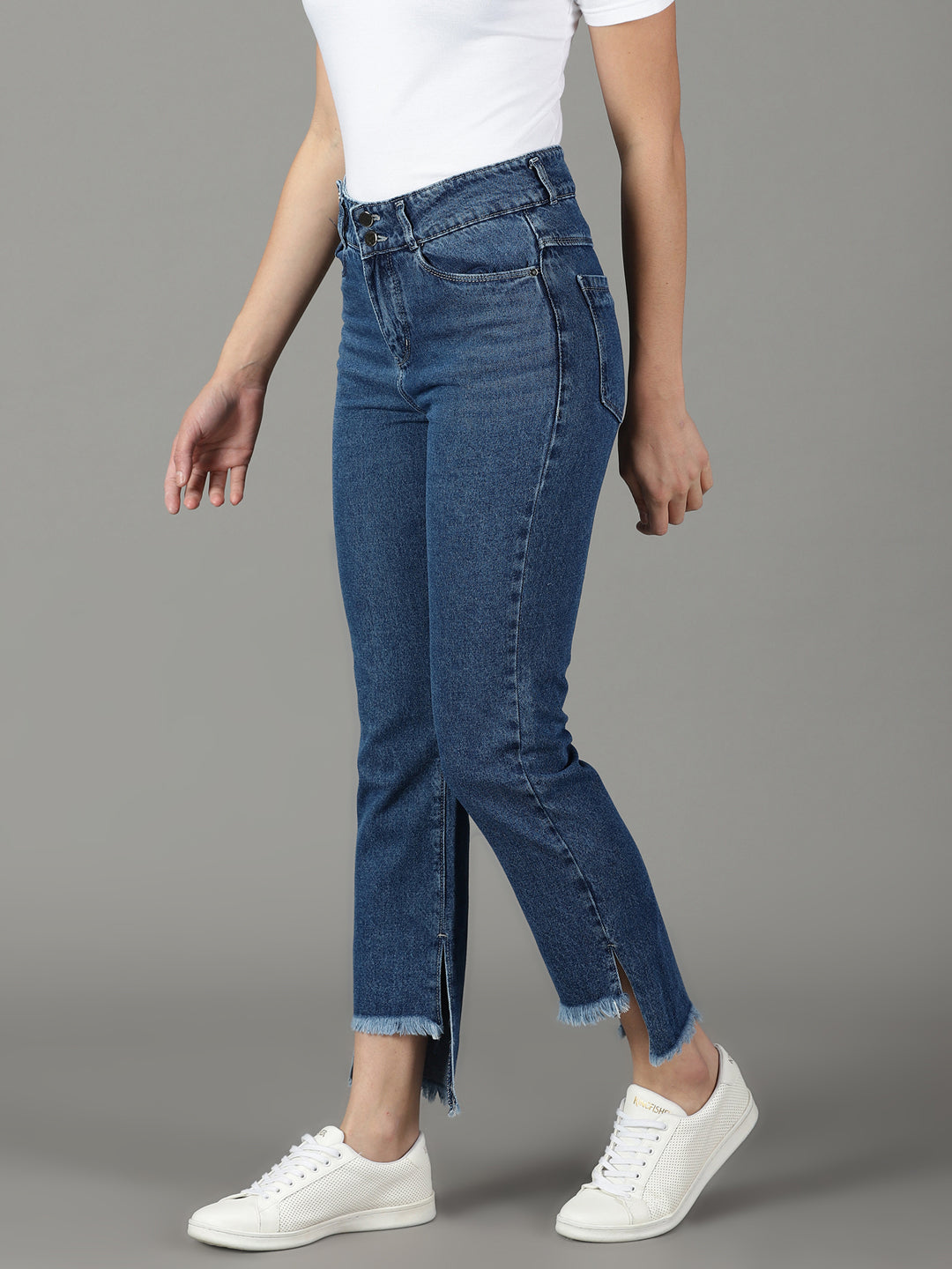 Women's Navy Blue Relaxed Fit High-Rise Cotton Jeans