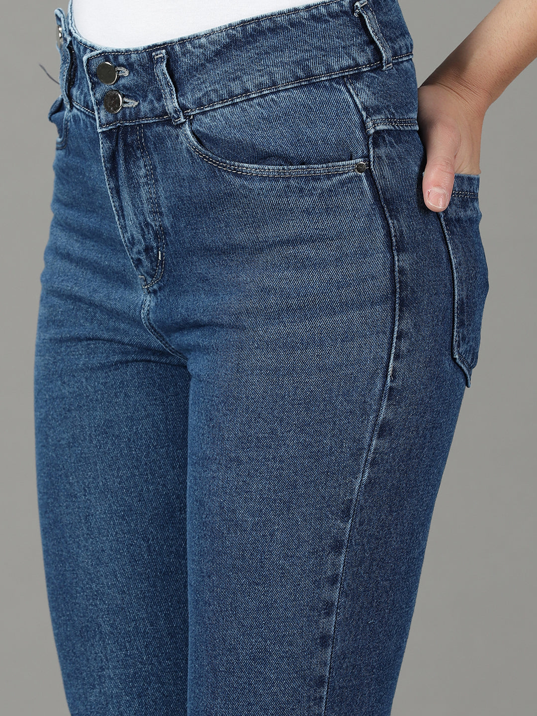 Women's Navy Blue Relaxed Fit High-Rise Cotton Jeans