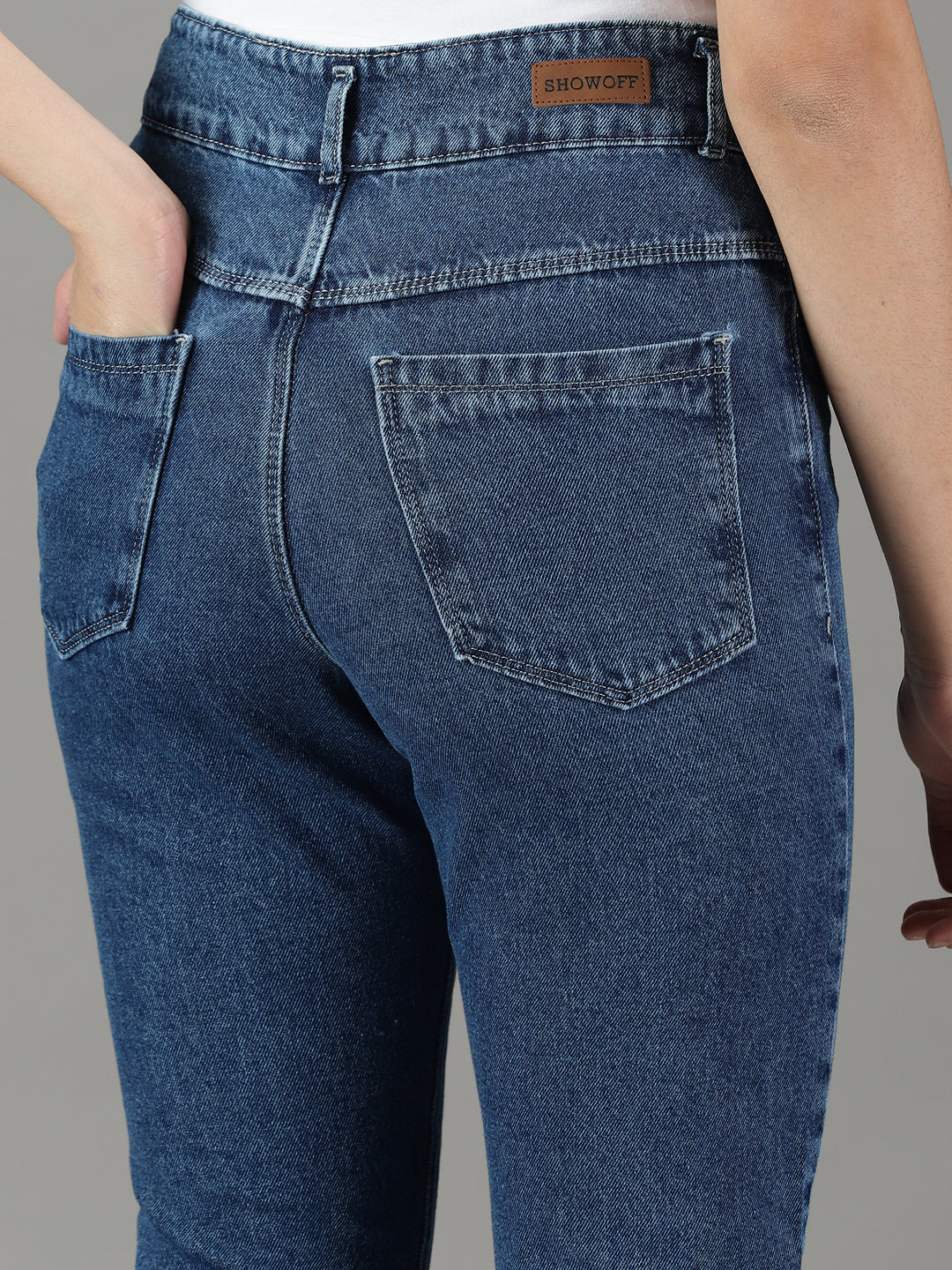 Women's Navy Blue Relaxed Fit High-Rise Cotton Jeans