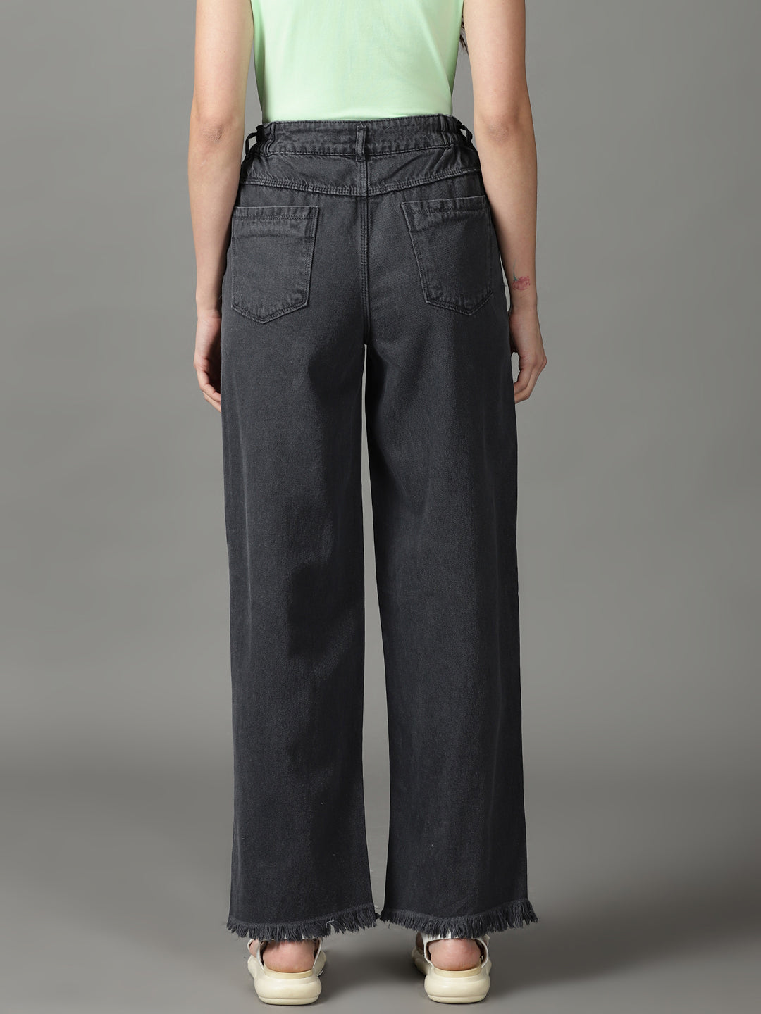 Women's Grey Wide Leg High-Rise Cotton Jeans