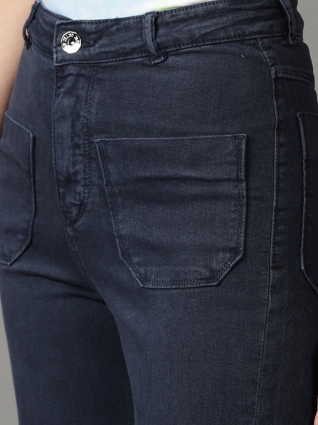 Women's Navy Blue Clean Look Wide Leg High-Rise Stretchable Jeans