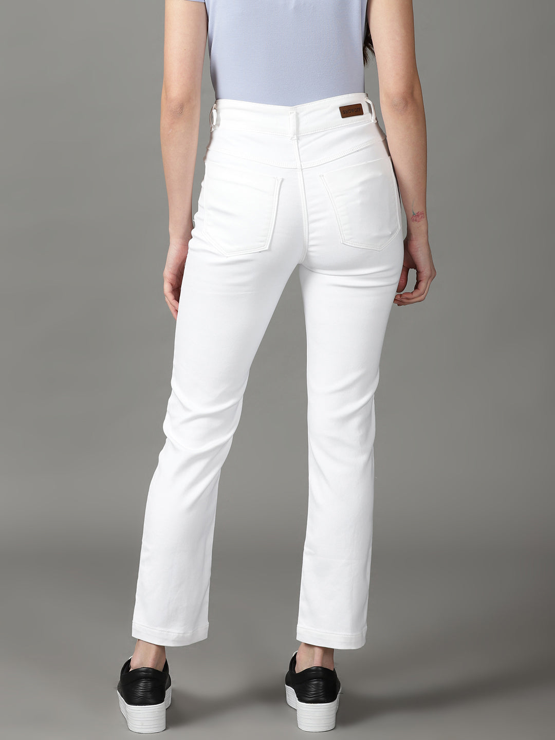 Women's White Relaxed Fit High-Rise Stretchable Jeans