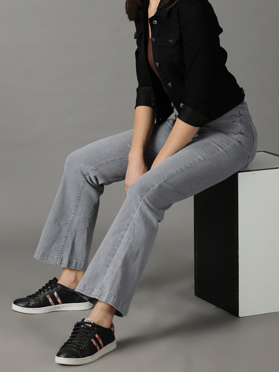 Women's Grey Bootcut High-Rise Stretchable Cotton Jeans