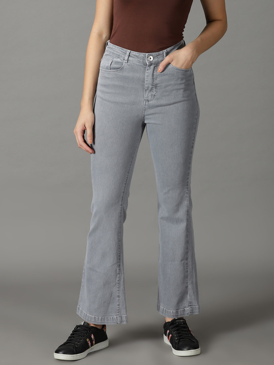 Women's Grey Bootcut High-Rise Stretchable Cotton Jeans