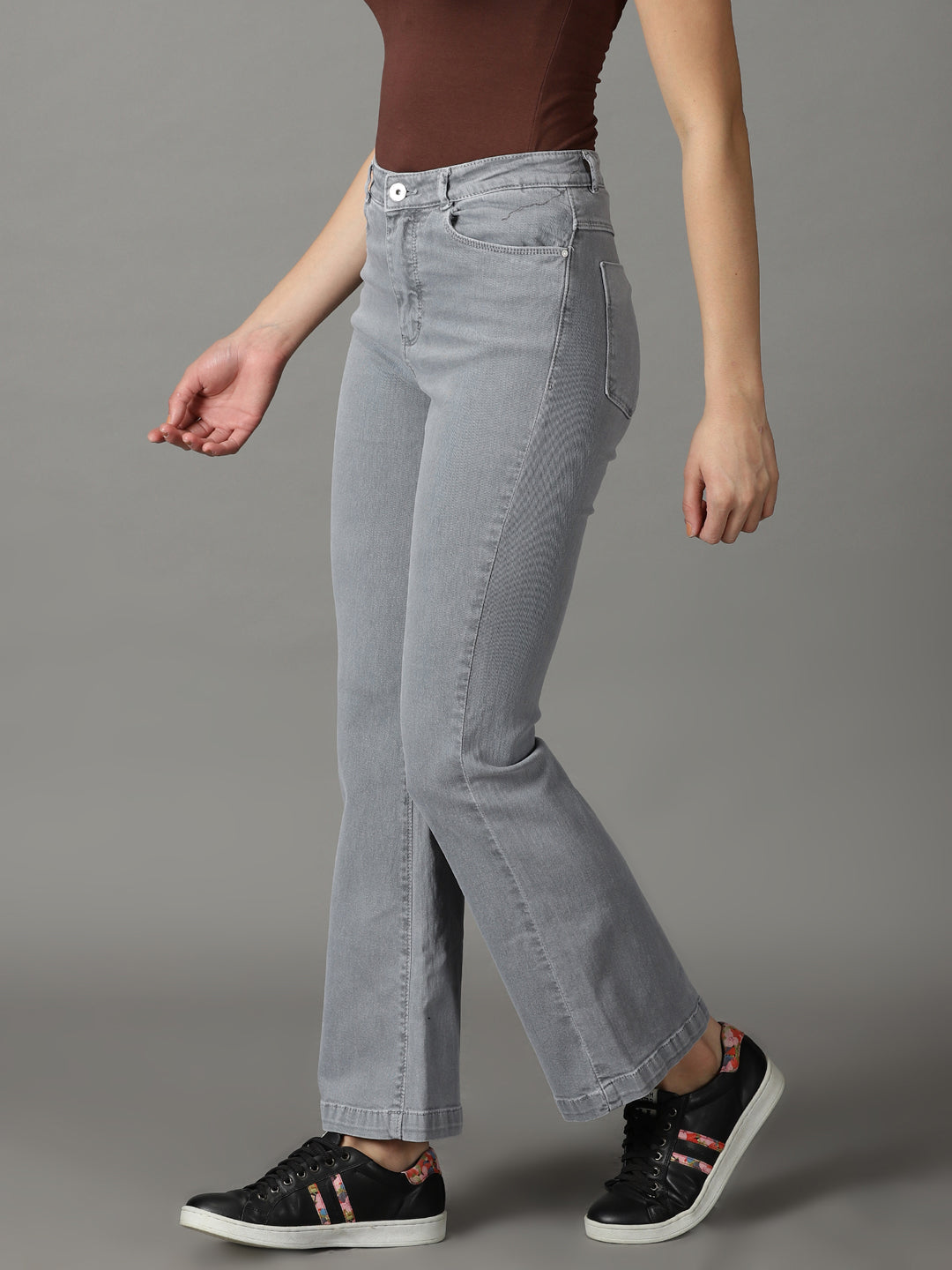 Women's Grey Bootcut High-Rise Stretchable Cotton Jeans