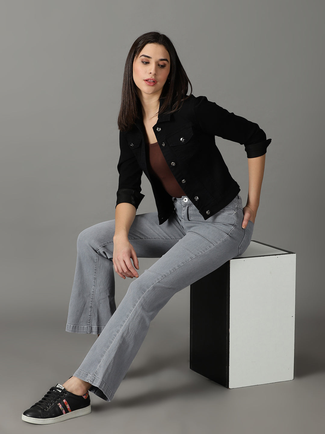 Women's Grey Bootcut High-Rise Stretchable Cotton Jeans