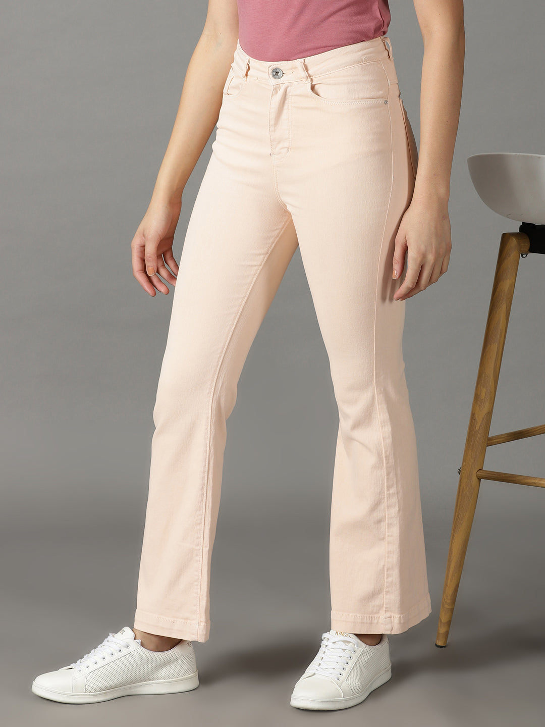 Women's Peach Bootcut High-Rise Stretchable Cotton Jeans