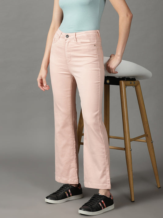 Women's Peach Bootcut High-Rise Stretchable Cotton Jeans
