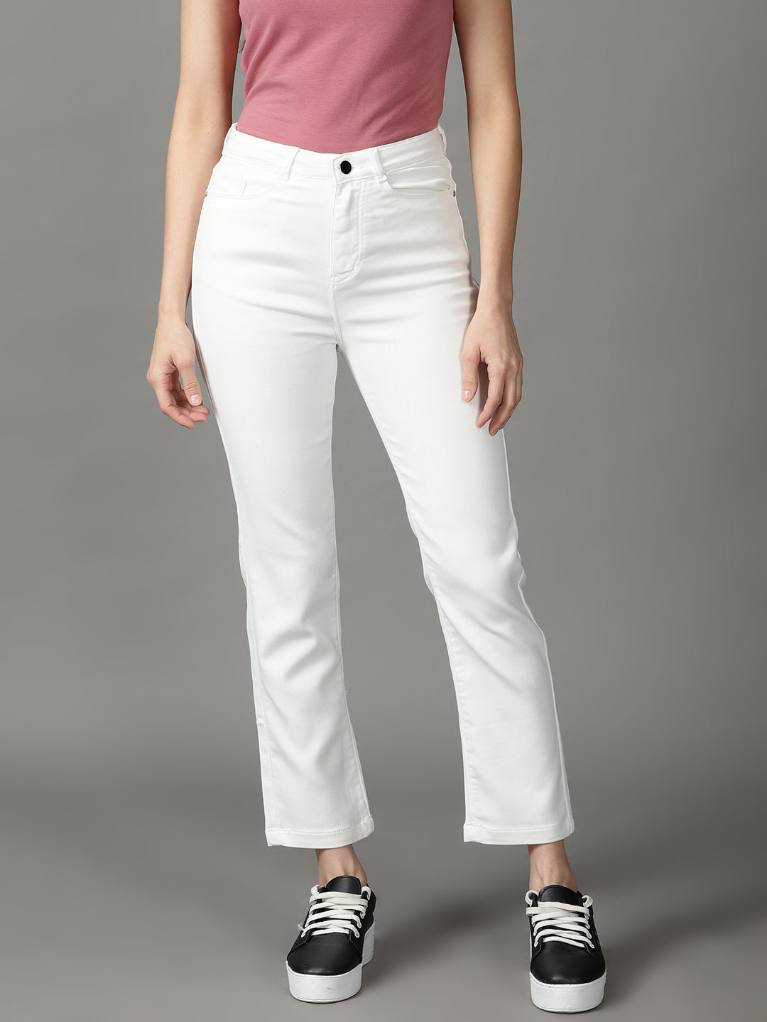 Women's White Relaxed Fit High-Rise Stretchable Jeans