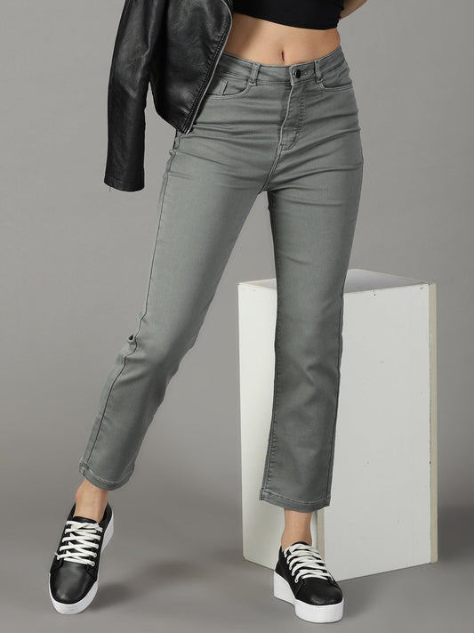 Women's Grey Relaxed Fit Mid-Rise Stretchable Cotton Jeans