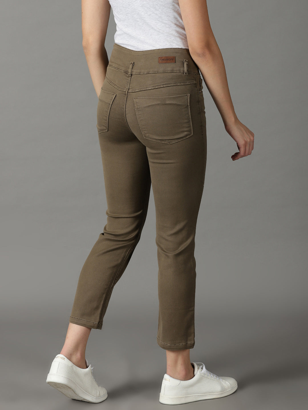 Women's Khaki High-Rise Stretchable Cotton Jeans