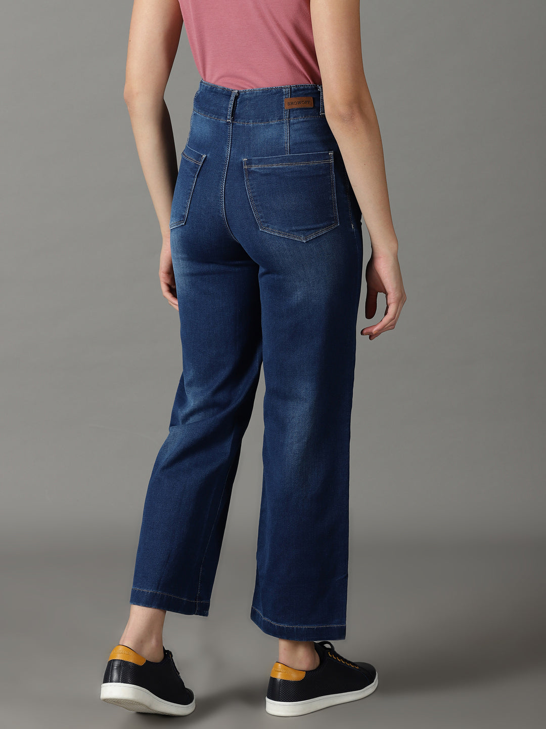 Women's Navy Blue Straight Fit High-Rise Light Fade Stretchable Jeans