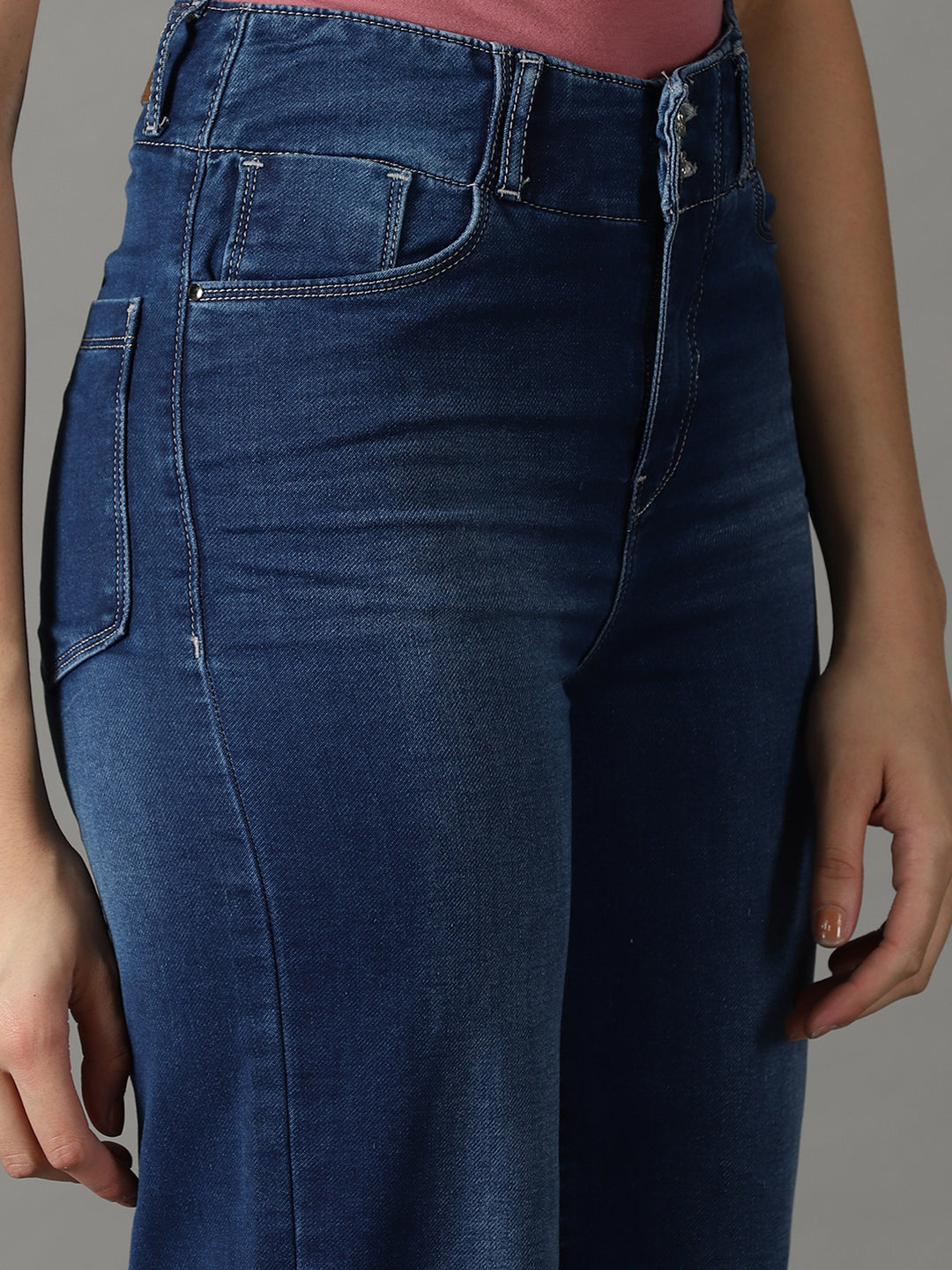 Women's Navy Blue Straight Fit High-Rise Light Fade Stretchable Jeans