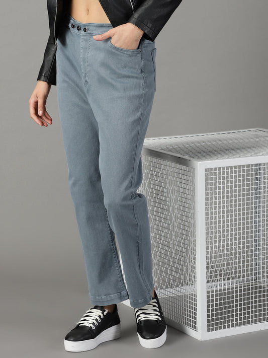 Women's Grey Clean Look Straight Fit High-Rise Stretchable Jeans