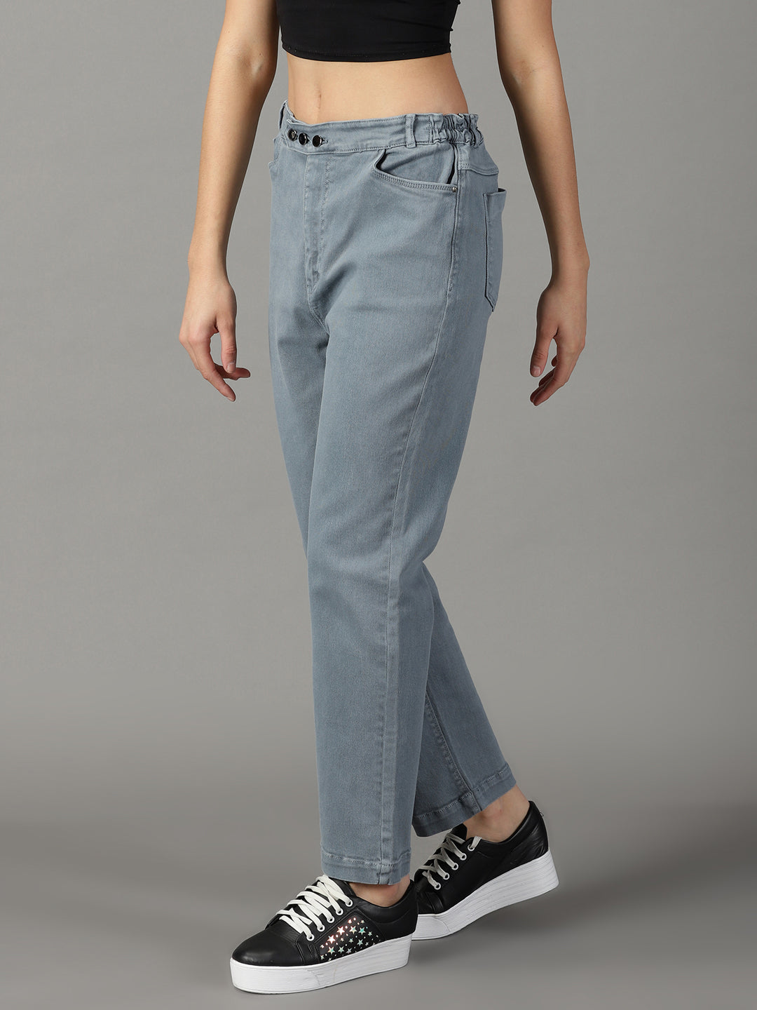 Women's Grey Clean Look Straight Fit High-Rise Stretchable Jeans