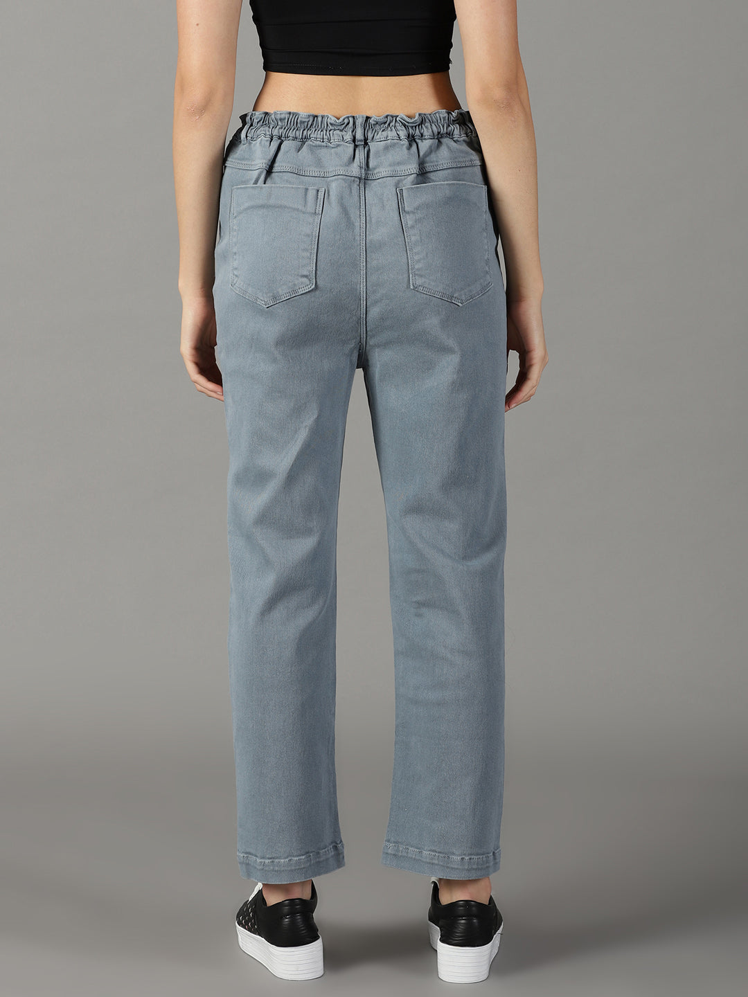 Women's Grey Clean Look Straight Fit High-Rise Stretchable Jeans