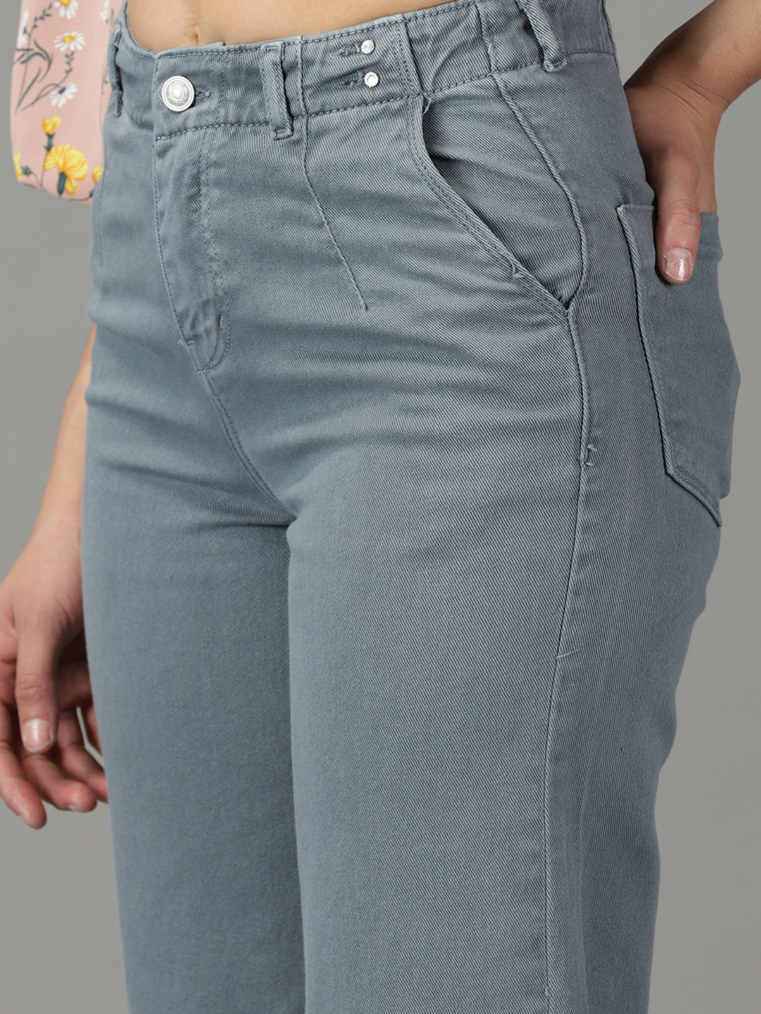 Women's Grey Wide Leg High-Rise Cotton Jeans