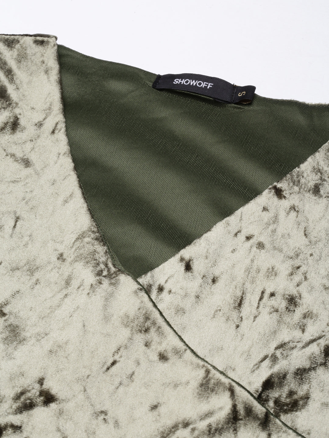 Women's Olive V Neck Three-Quarter Sleeves Velvet Warp Dress