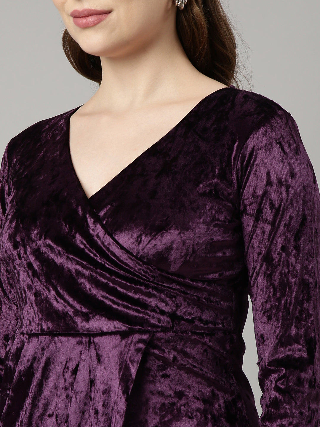 Women's Purple V-Neck Regular Sleeves Wrap Party Dress