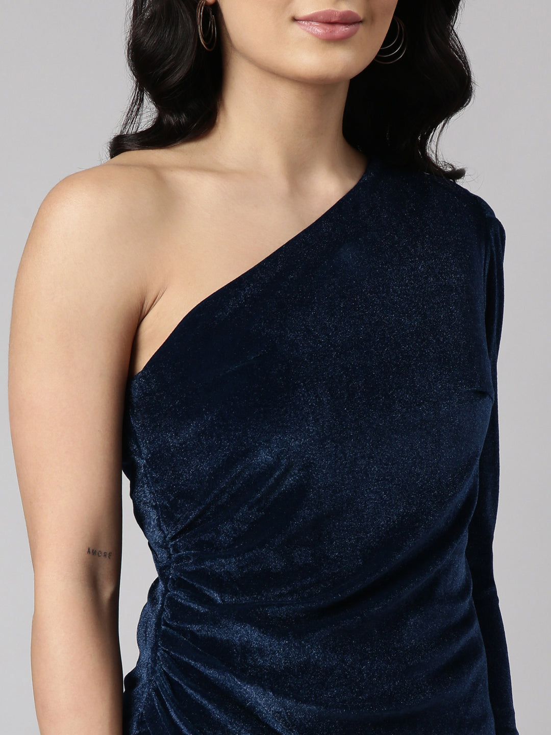 Women's Teal One Shoulder Long Sleeves Wrap Sheath Dress