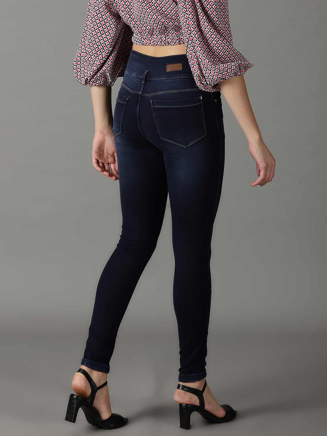 Women's Navy Blue Low-Rise Acid Wash Stretchable Cotton Jeans