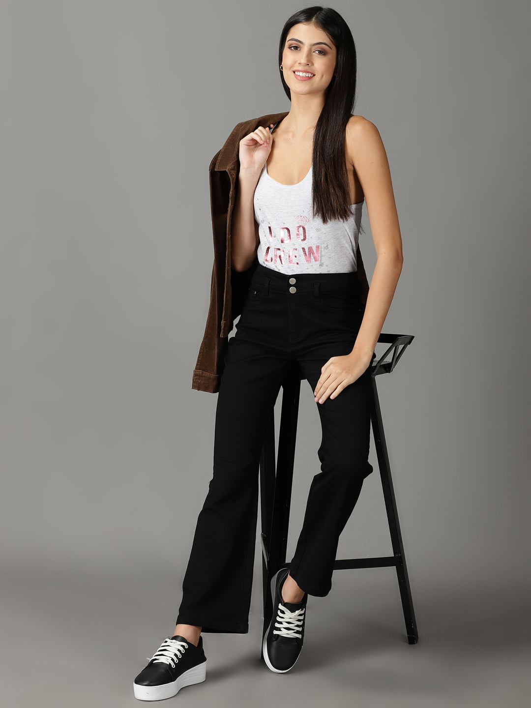 Women's Black Bootcut High-Rise Acid Wash Stretchable Jeans