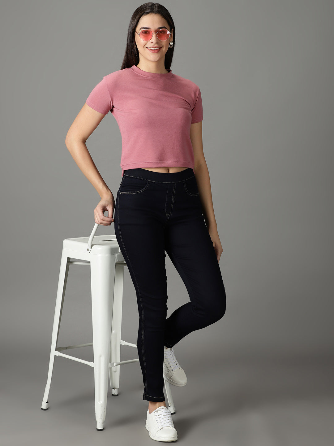 Women's Navy Blue High-Rise Acid Wash Stretchable Jeans