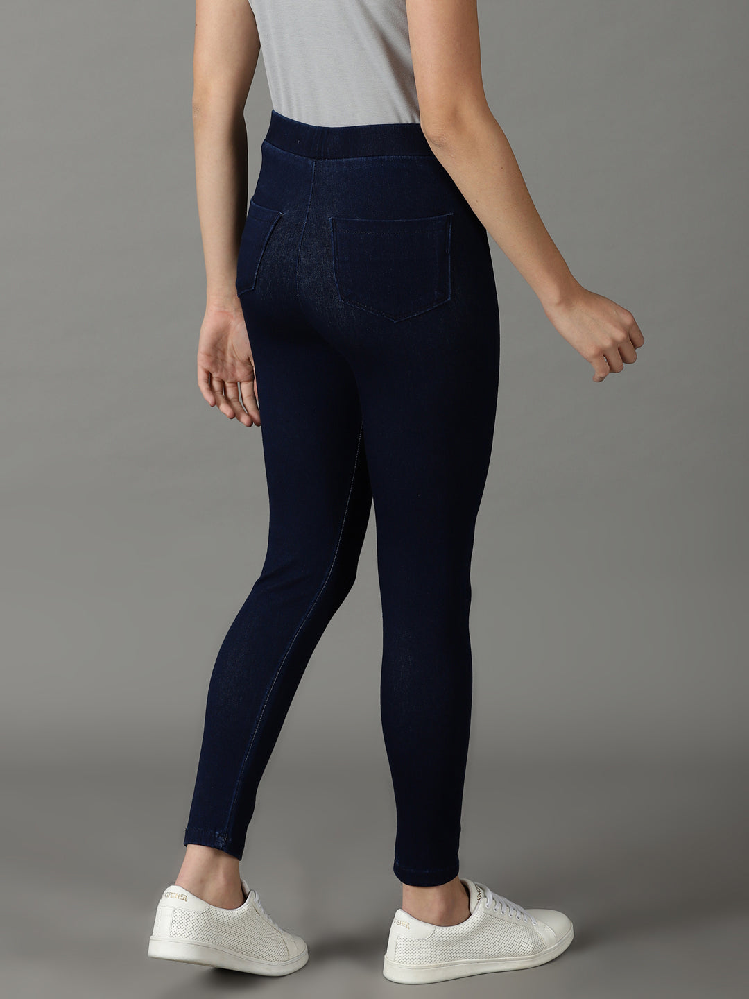 Women's Navy Blue Skinny Fit Acid Wash Stretchable Cotton Jeans