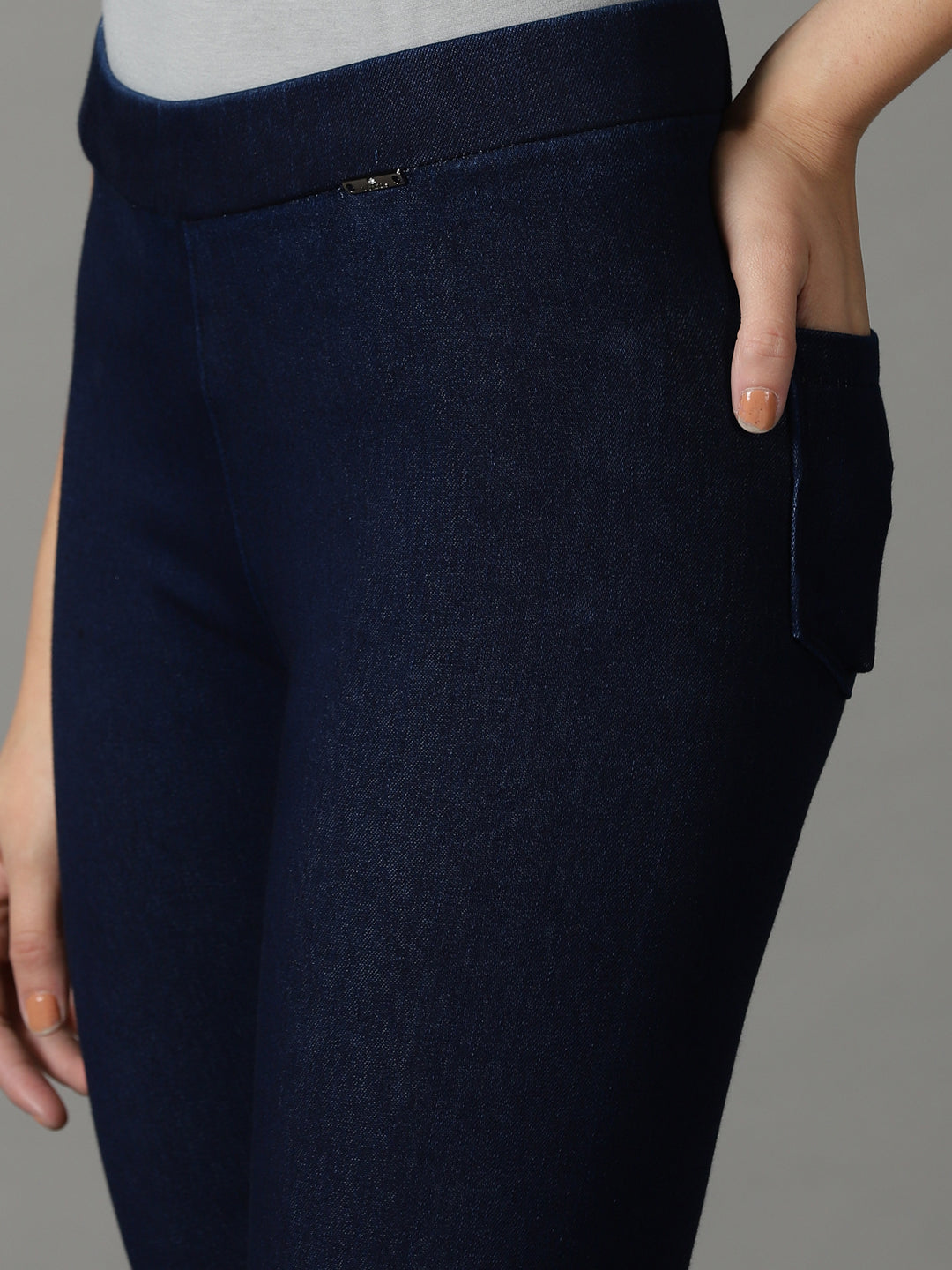 Women's Navy Blue Skinny Fit Acid Wash Stretchable Cotton Jeans