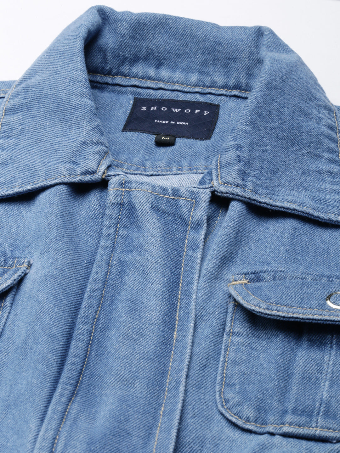 Women's Blue Spread Collar Denim Jacket