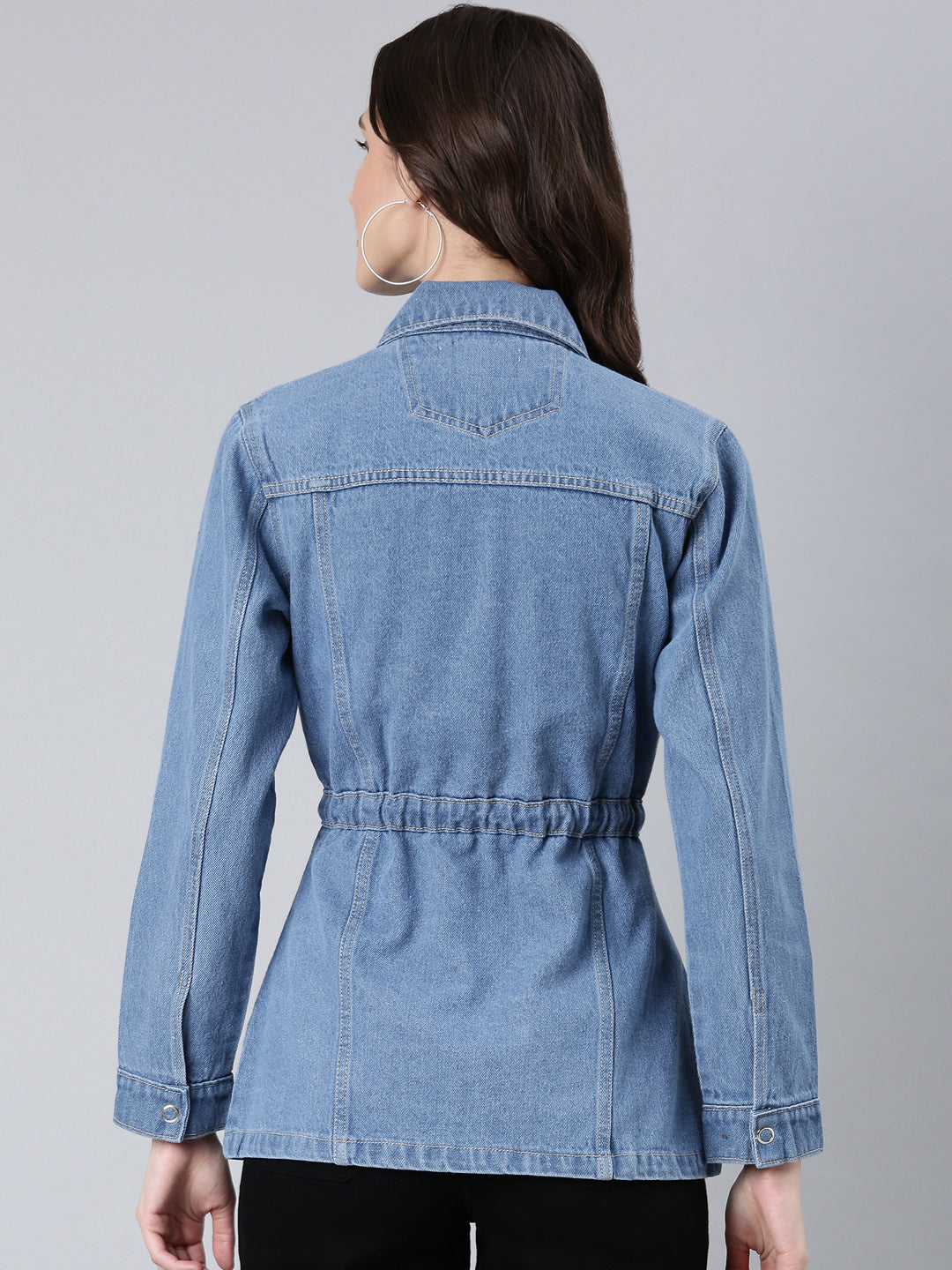 Women's Blue Spread Collar Denim Jacket