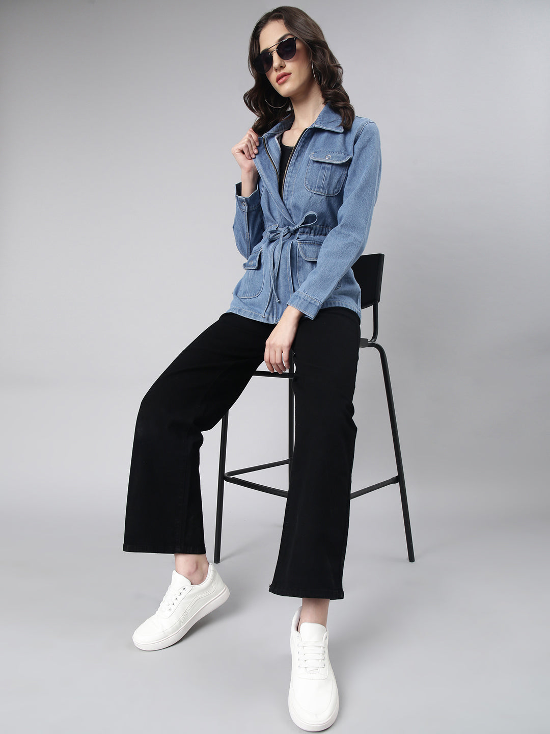 Women's Blue Spread Collar Denim Jacket