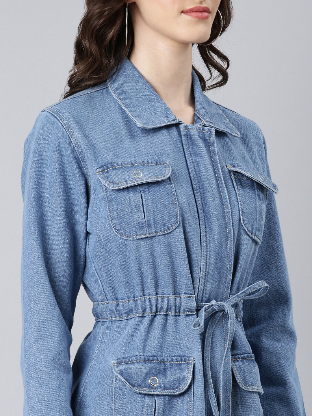 Women's Blue Spread Collar Denim Jacket