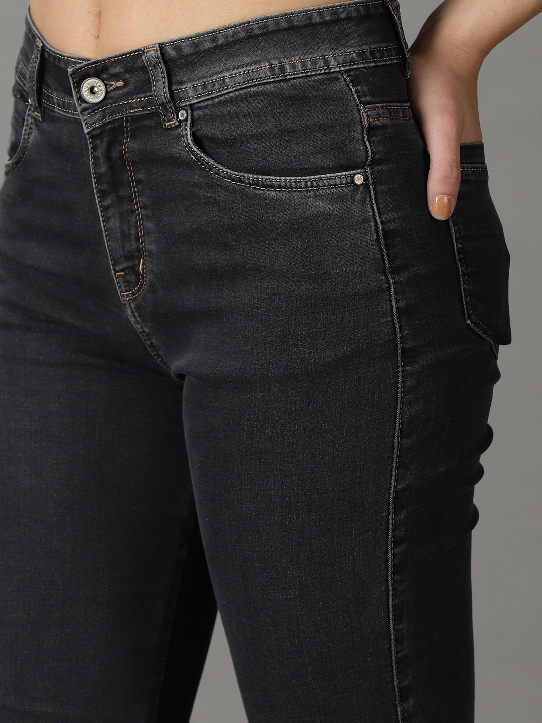 Women's Grey Straight Fit Acid Wash Stretchable Jeans