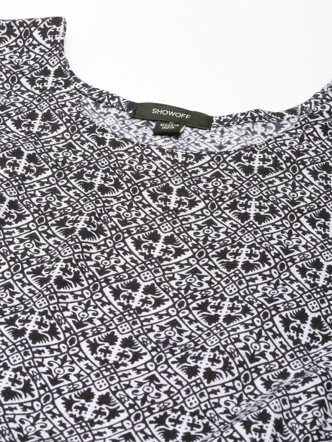 Women's Navy Blue Ethnic Motifs Print Fit & Flare Midi Dress