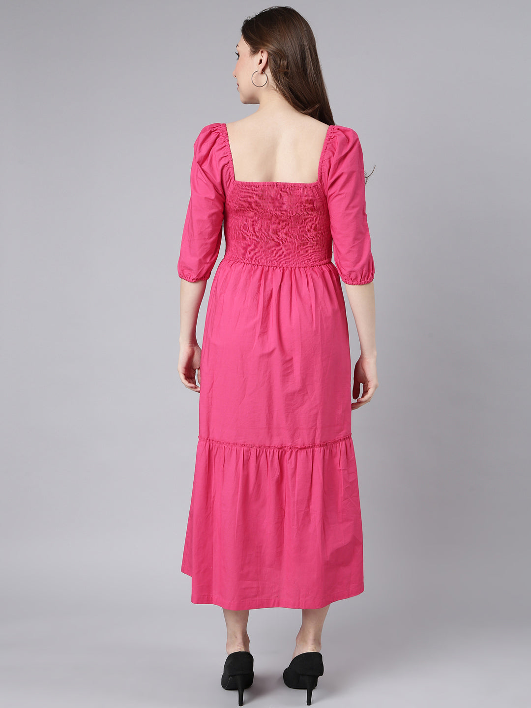 Women's Pink Fit & Flare Cotton Midi Dress