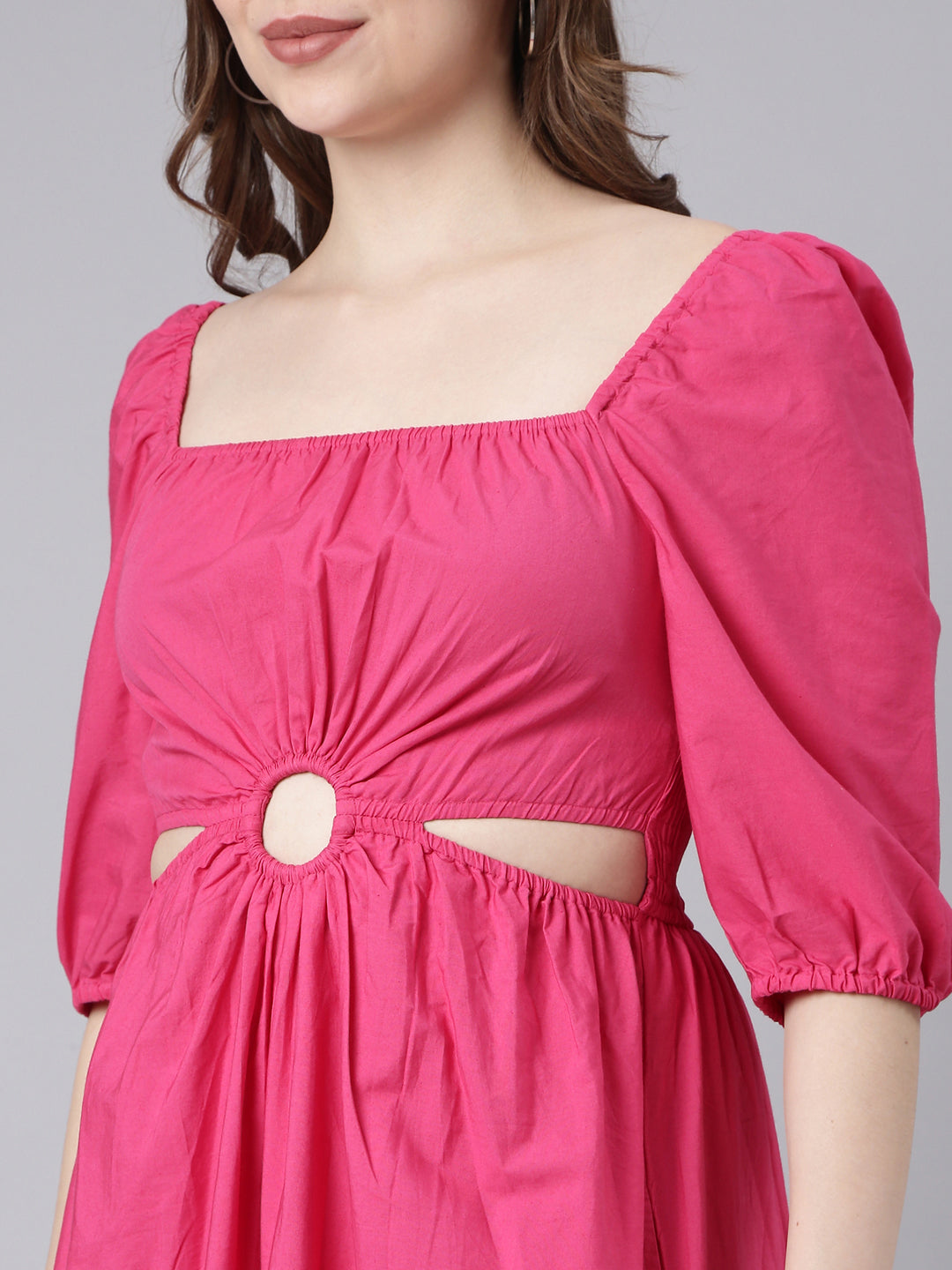 Women's Pink Fit & Flare Cotton Midi Dress