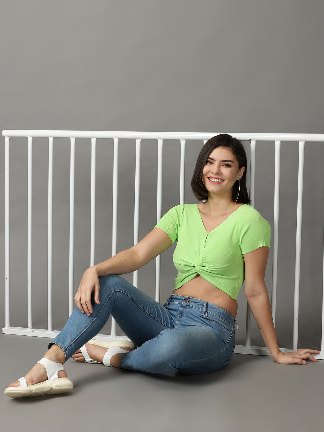 Women's Green Twisted Crop Top