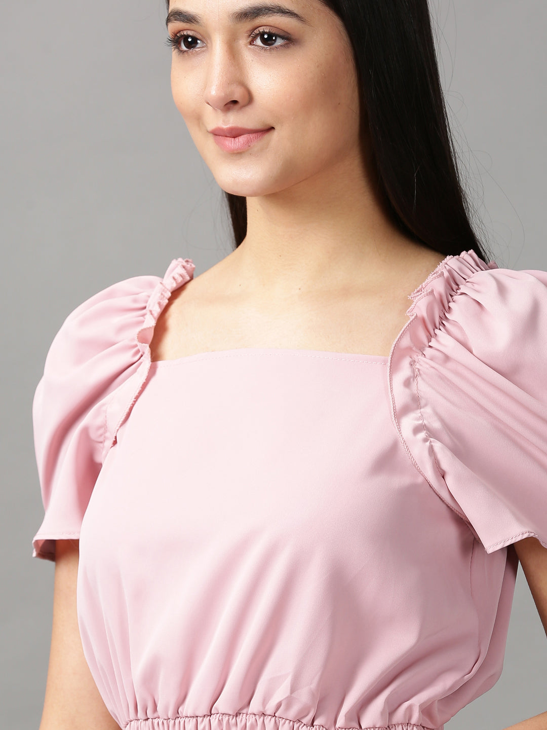 Women's Pink Studded Blouson Crop Top