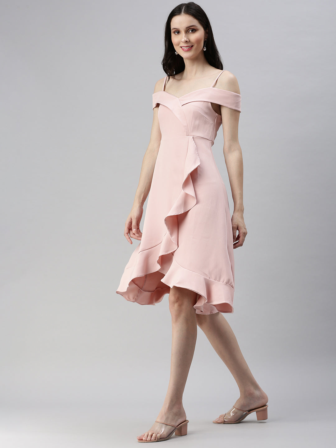Women's Pink Off-Shoulder A-Line Dress